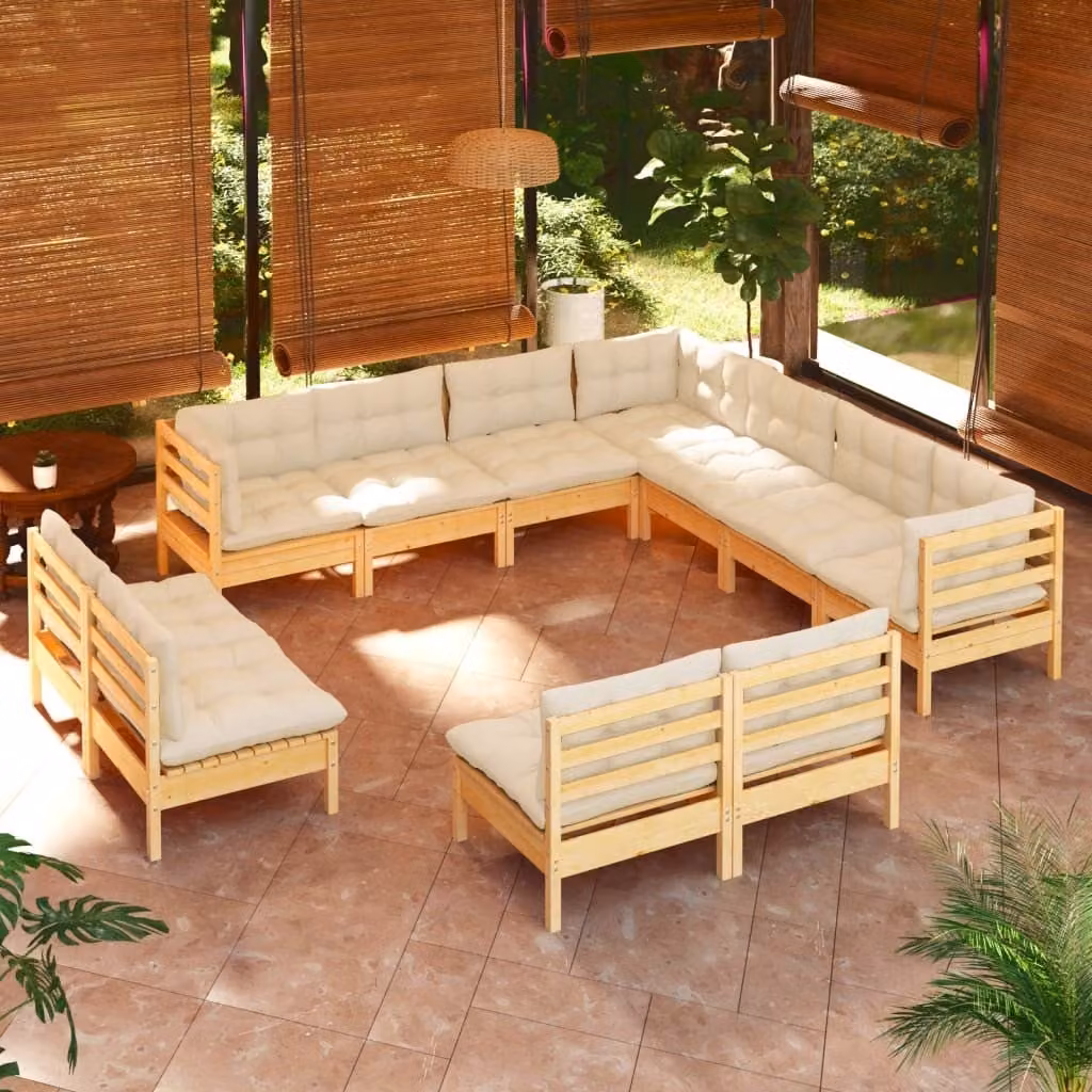 Maison Exclusive - Set Divani da Giardino 11 pz con Cuscini Crema Massello di Pino