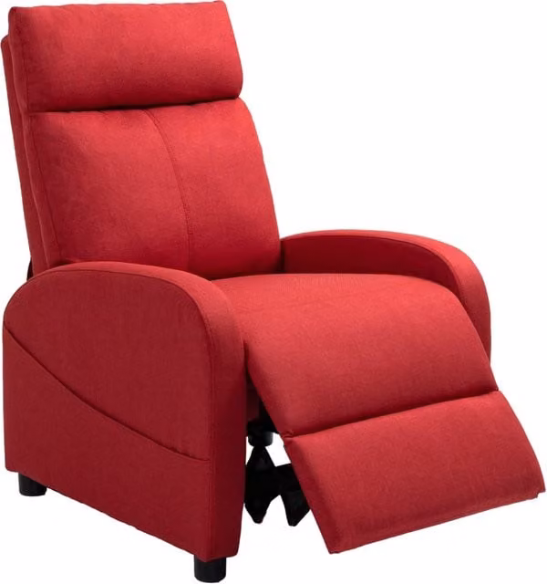 Poltrona Relax Reclinabile Manuale con Poggiapiedi, Poltrona da Salotto in Tessuto Effetto Lino Reclinabile fino a 165° per Soggiorno, Rosso
