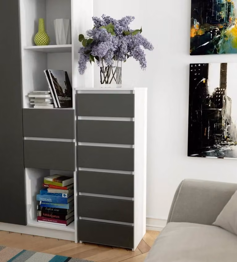 Cassettiera stretta VALESTRA - bianco / grigio scuro