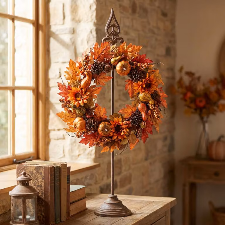 Portacorone vintage in ghisa 76cm - supporto decorativo effetto ruggine antico per fiori e corone funebri
