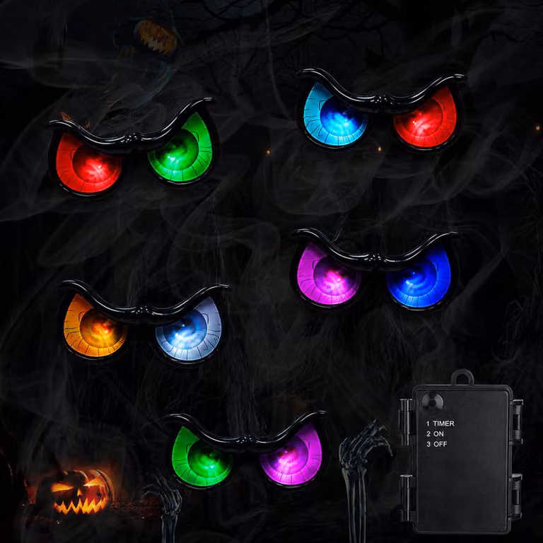 Catena luminosa a tema Halloween, con occhi RGB, timer integrato, grado di protezione IP44, lunghezza 2,1 metri, 10 LED