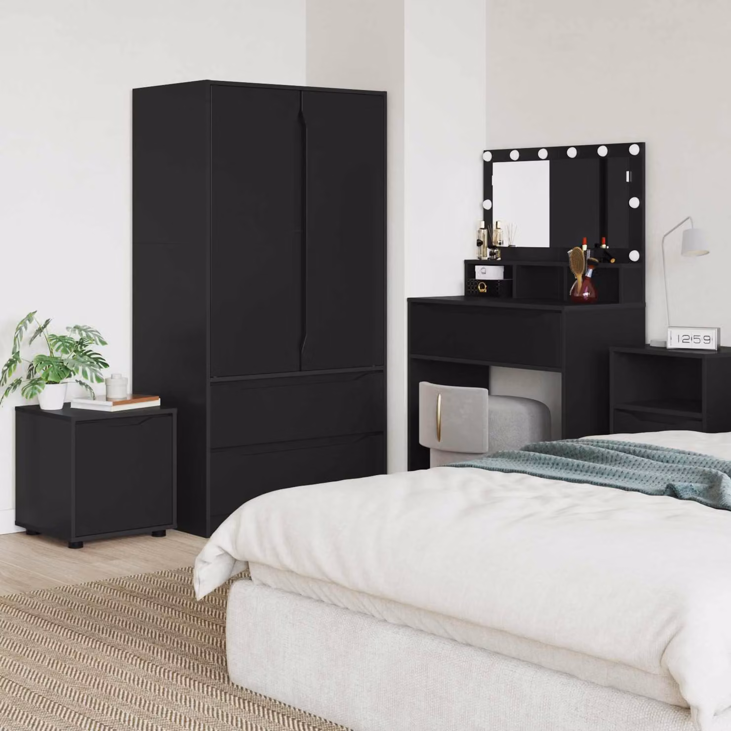 Mobile da bagno moderno vidaXL in MDF nero con illuminazione LED L: 40,5 cm, P: 40 cm, H: 44 cm