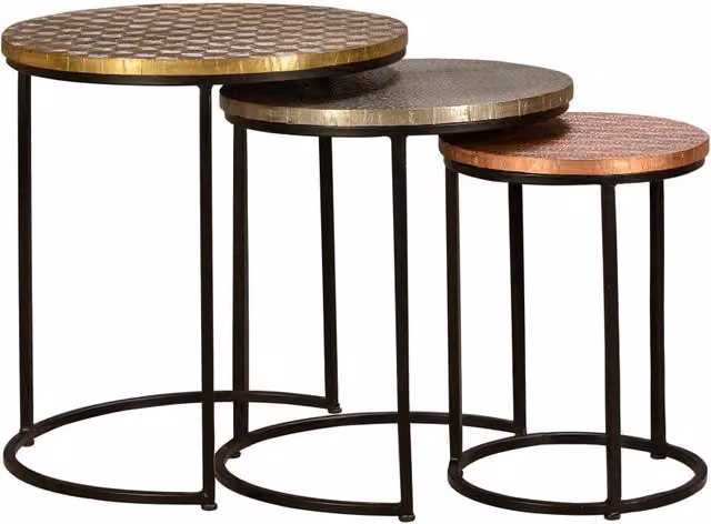 Set 3 tavollini incastrabili finiture rame, ottone e bronzo
