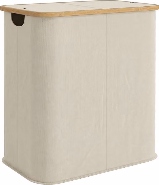 Cesto portabiancheria HOMCOM da 80L a 2 sezioni con coperchio in tessuto non tessuto e bambù, Beige, L: 54 cm, P: 34 cm, H: 58.5 cm