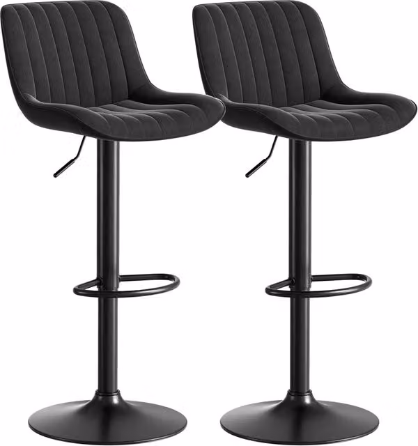 Sgabello da bar Chicfurn girevole a 360 gradi con schienale ergonomico in velluto nero e struttura in metallo e legno