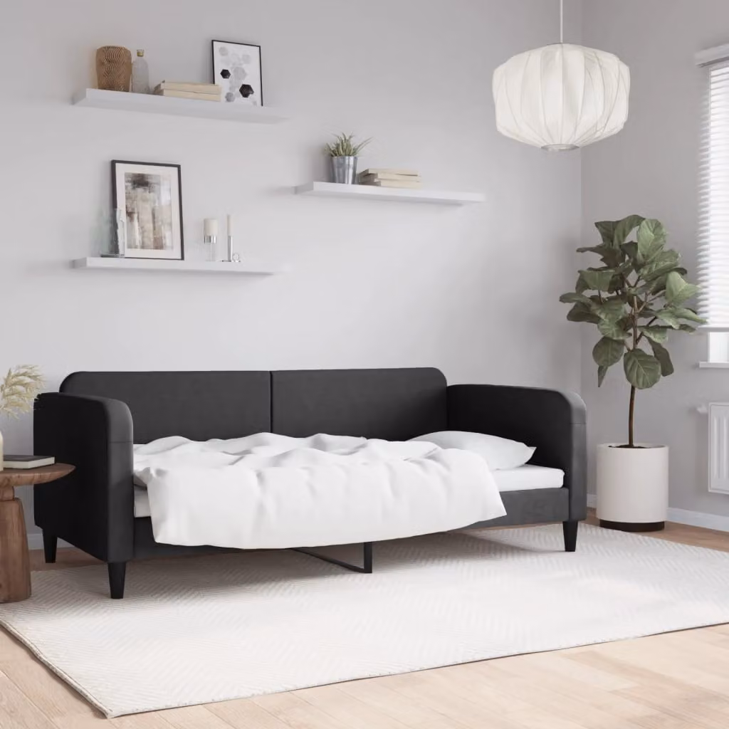 Letto da giorno moderno vidaXL in tessuto nero L/P: 90 x 190 cm