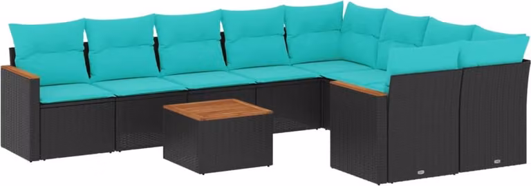 Set Divani da Giardino 10 pz con Cuscini Nero in Polyrattan