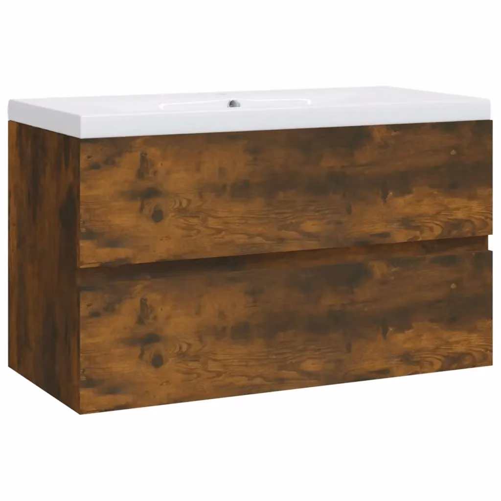 Mobile Bagno Moderno con Lavabo in Ceramica vidaXL in Legno Rovere e Bianco, Sospeso, L/P/H: 80 x 38,5 x 45 cm – 2