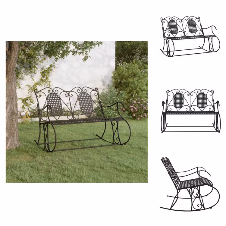vidaXL Panchina a dondolo a 2 posti 113 cm in acciaio nero - Panchine da giardino