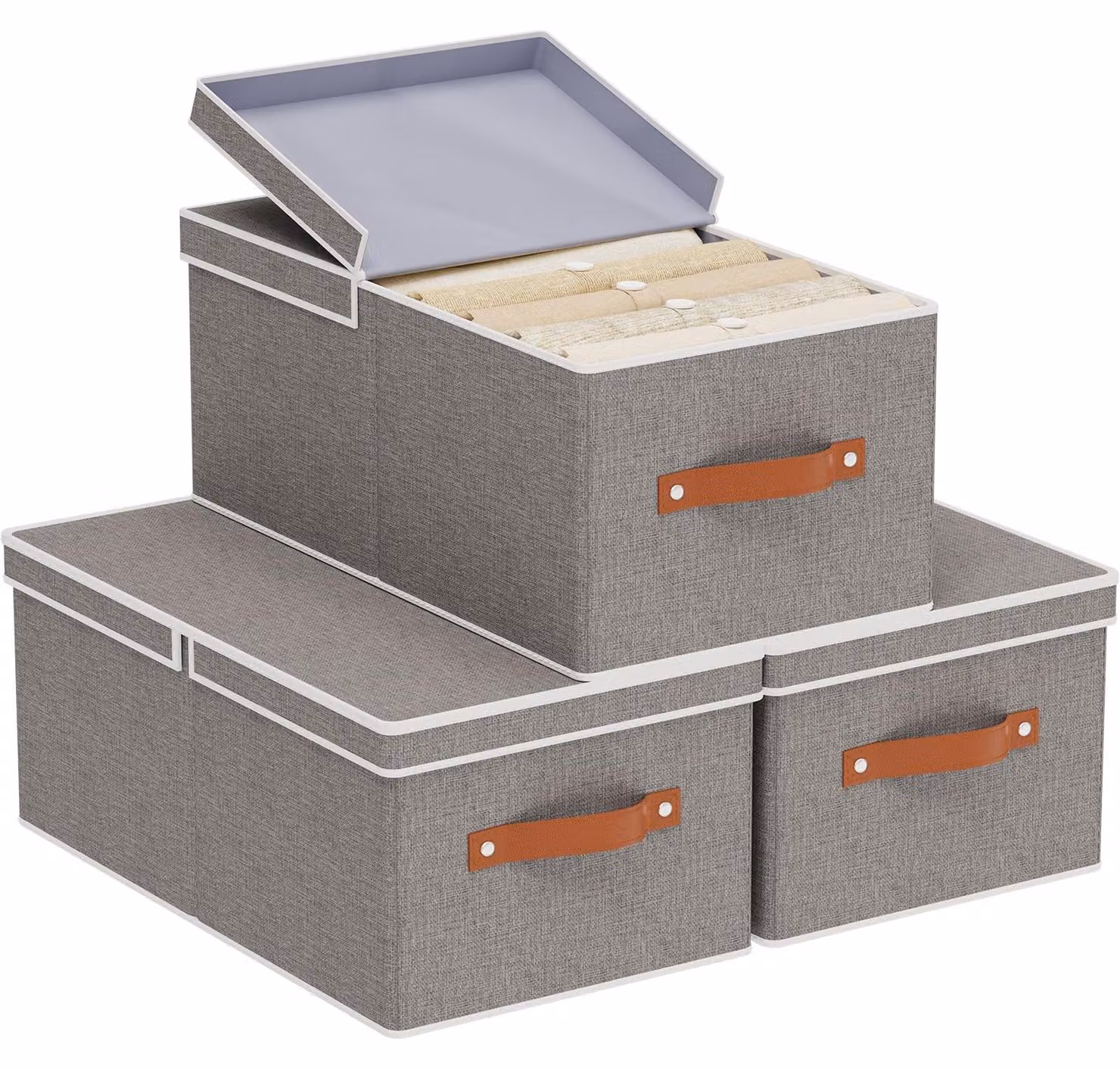 Set di 3 contenitori con coperchio removibile, ideali per organizzare vestiti e libri