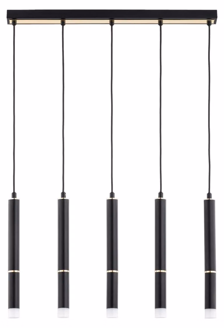 Lampada a sospensione DERSO nero-oro 5xG9x10W in metallo, dimensioni: 85x5x60 cm, IP20, Alfa