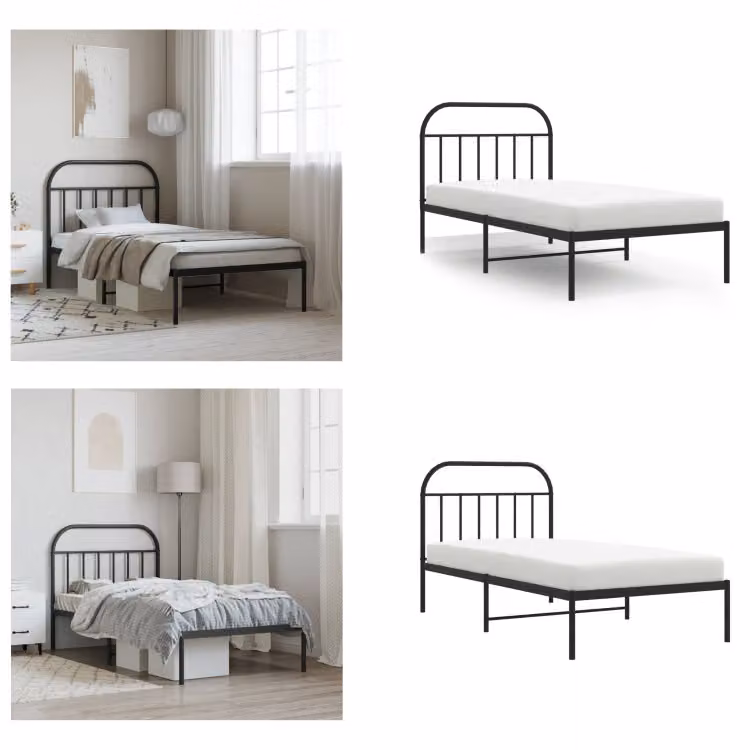 vidaXL Struttura letto con testiera in metallo nero 100x200 cm - Struttura letto - Telai letto - Struttura letto - Letto singolo