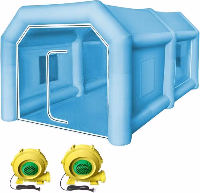 Cabina di Verniciatura Gonfiabile 4 x 2,5 x 2,2 m in Tessuto Oxford 210D e PVC, Tenda con Soffiatori 750W e 350W per Fai da Te e Garage, Blu