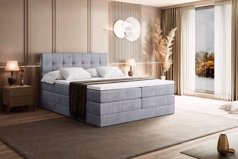 Letto boxspring ALTDECOR con materasso e rete a doghe - BERO KING 140x200 cm - Grigio Monolith 84 - Topper, letto imbottito con contenitore, letto con vano portaoggetti H3 e H4 - Materasso, letto matrimoniale, letto boxspring