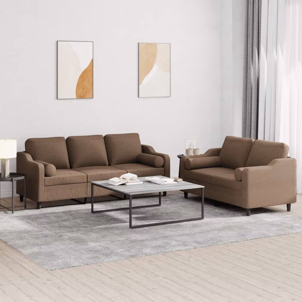 Maison Exclusive - Set divano a 2 posti con cuscini in tessuto marrone