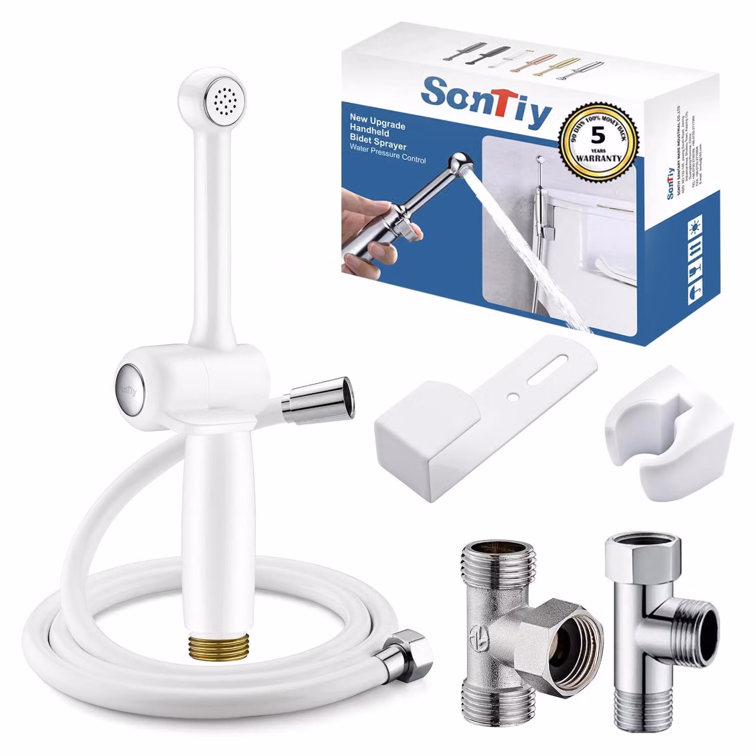 Spruzzatore per bidet manuale, 20 cm, in ottone, bianco, con valvola anti-riflusso