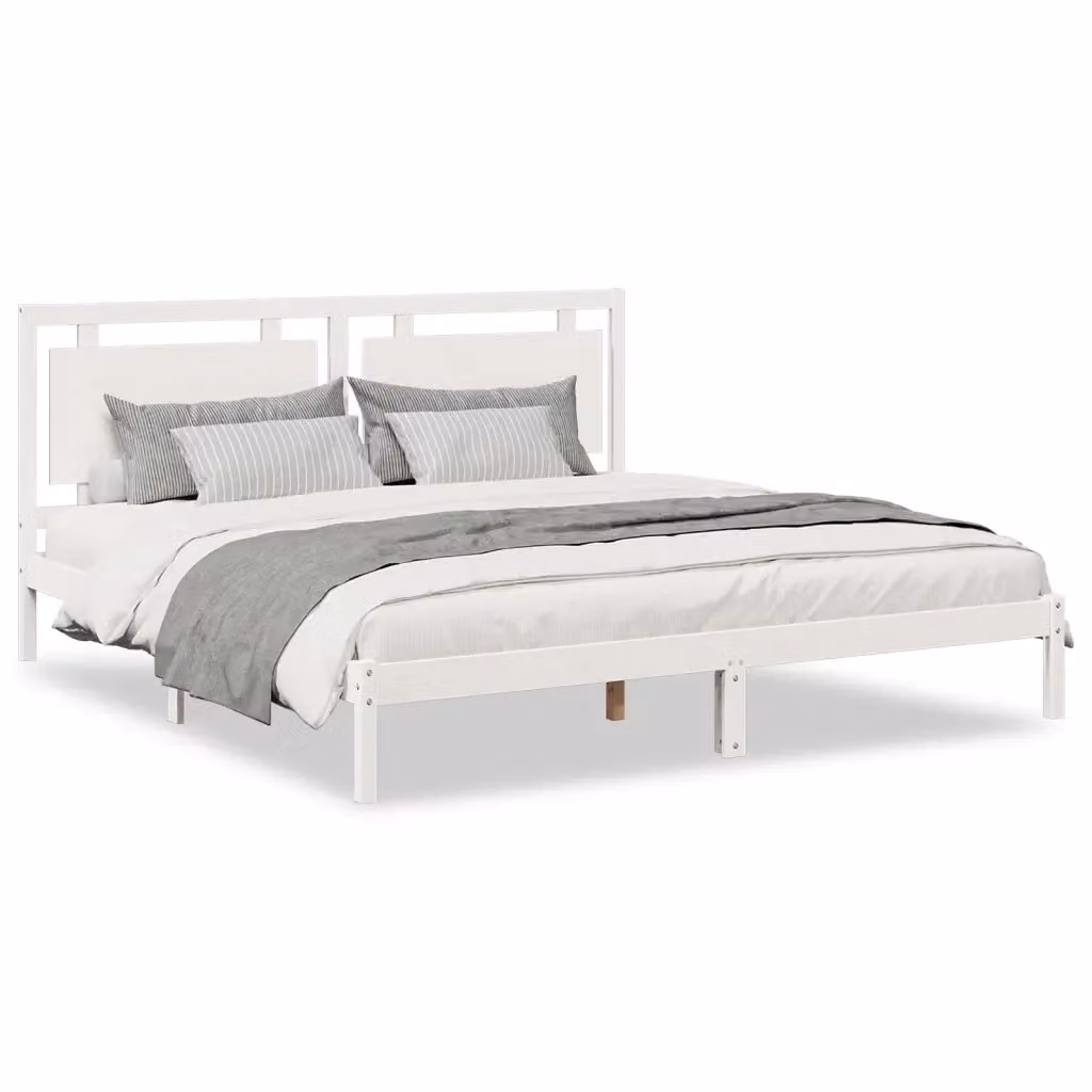 vidaXL Giroletto Extra Lungo in Legno Massello di Pino Bianco senza Materasso L: 205,5 cm, P: 215,5 cm, H: 100,5 cm – 2