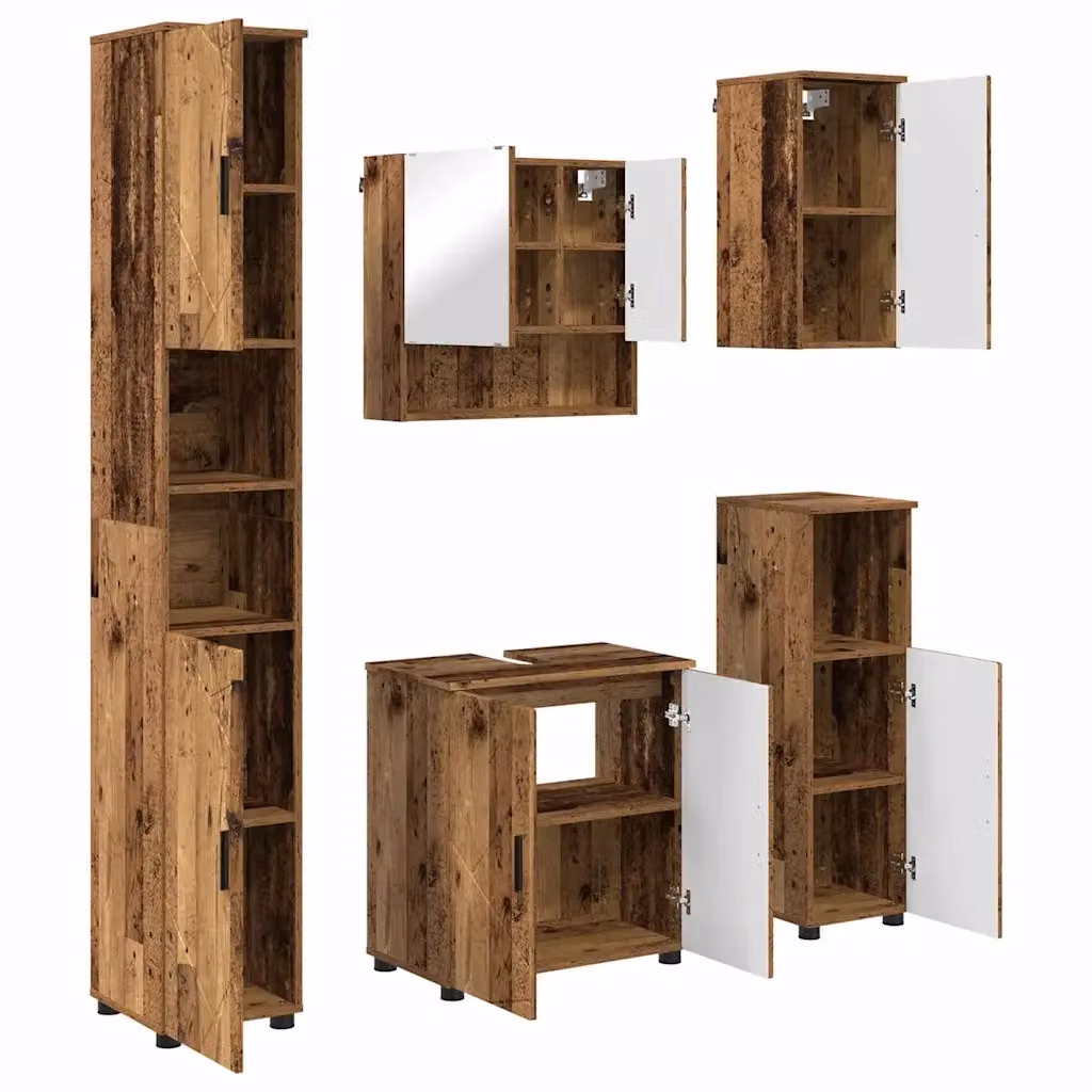 Set di mobili per il bagno vidaXL in stile industriale con vanità, armadietto con specchio e colonna alta, colore marrone, L/P/H: 61 x 35 x 64 cm – 2