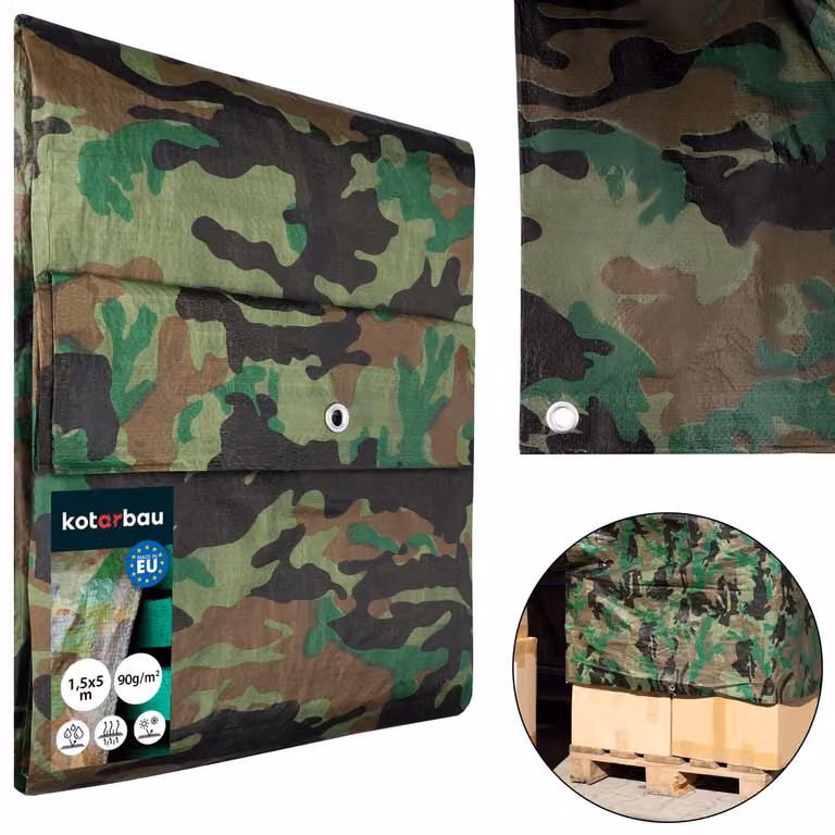 KOTARBAU® Telo Impermeabile Esterno Polietilene 1,5x5 m Motivo Mimetico 90 g/m² Telo Sotto Piscina Fuori Terra Telo Impermeabile