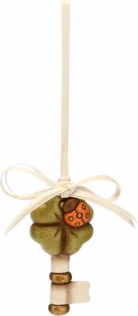 Chiave portafortuna con quadrifoglio e coccinella Thun in ceramica verde