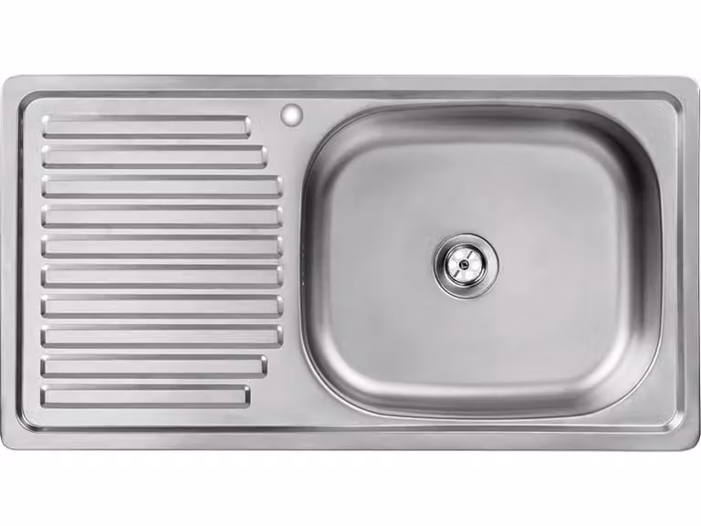 VBChome Lavello in acciaio inox 75 x 40 x 14 cm Lavello da cucina in acciaio inox liscio con foro per rubinetto Lavello sul lato sinistro Gocciolatoio di facile manutenzione Set di scarico Sifone