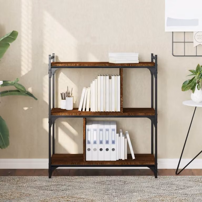 Libreria stile industrial vidaXL in legno e metallo color rovere marrone con 3 ripiani regolabili L: 76 cm, P: 32 cm, H: 88 cm