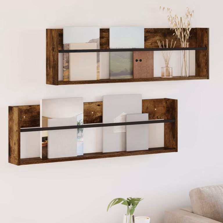 Set di 2 Scaffali per riviste da parete vidaXL in Rovere fumé L: 100 cm, P: 12 cm, H: 30 cm