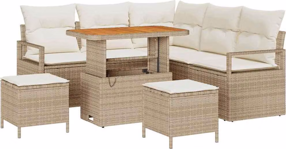 Set Divano da Giardino con cuscino 8 pcs Beige polyrattan