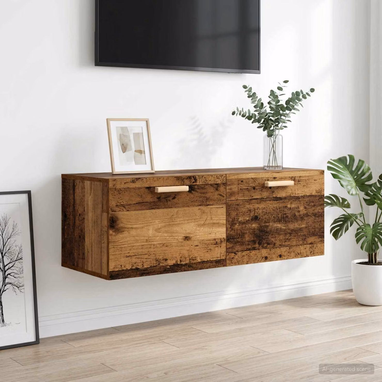Armadietto a muro vidaXL in legno marrone con ante a battente, L 100 x P 36,5 x H 35 cm