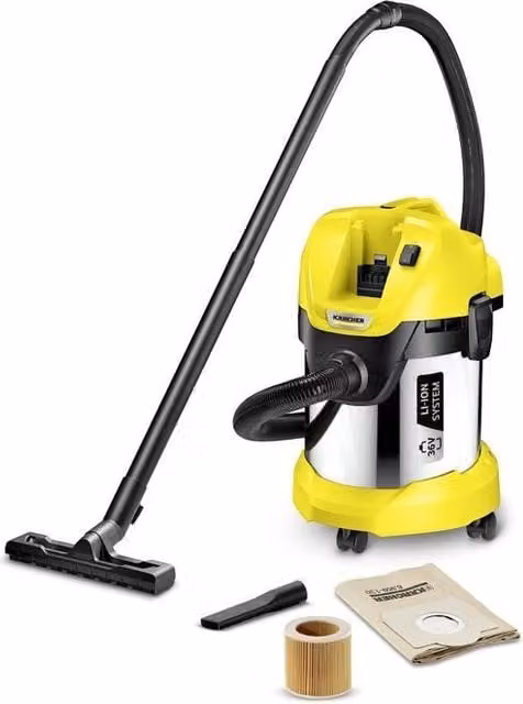 Aspirapolvere a cilindro secco e bagnato Kärcher WD 3 Battery Premium Nero Giallo