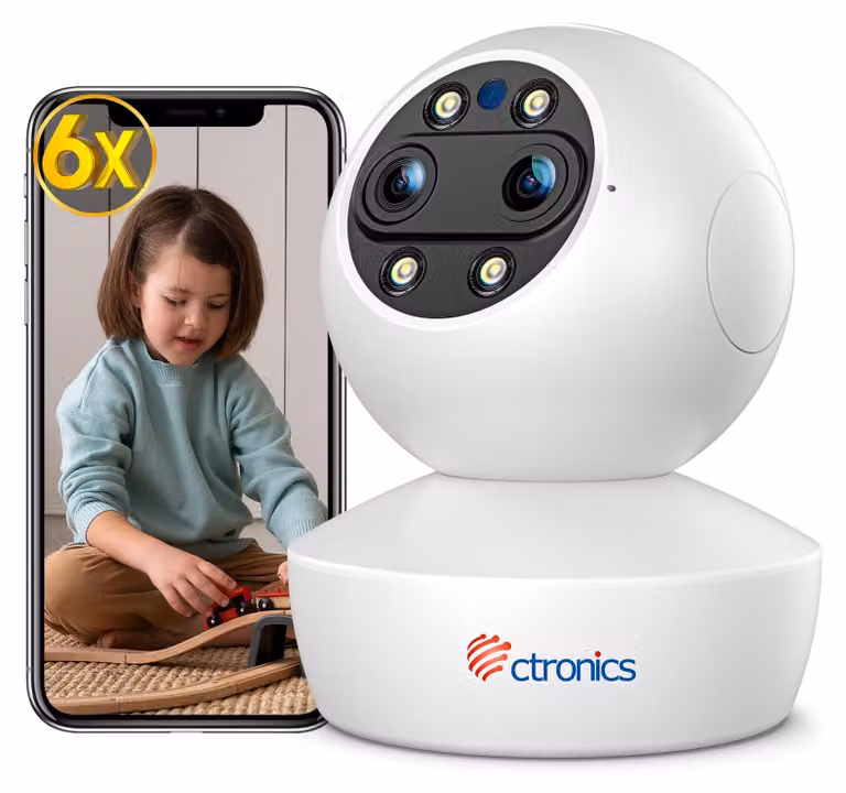 Telecamera di sicurezza per interni con zoom ibrido 6x e tracciamento automatico