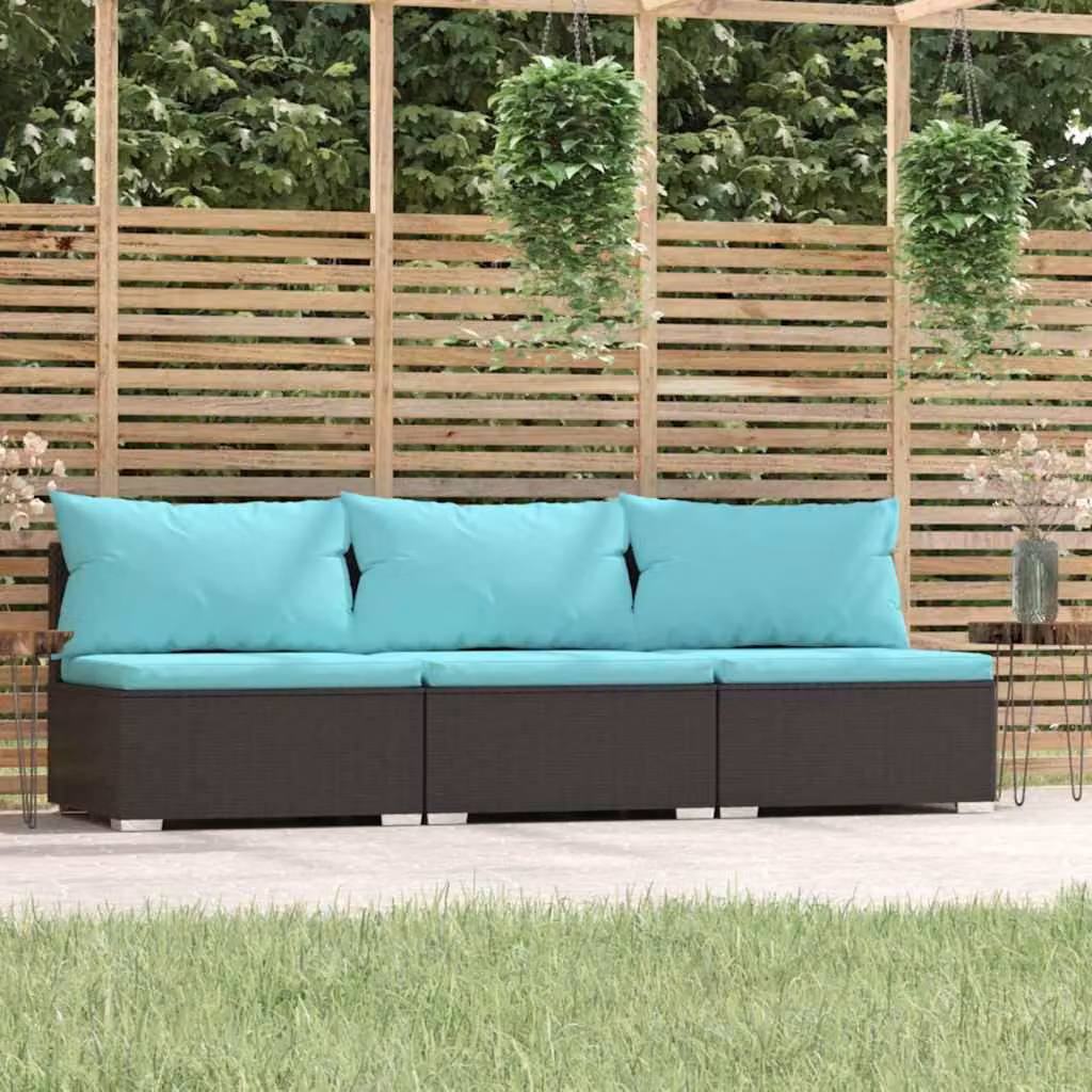 vidaXL Divano da Giardino Moderno con Cuscini Turchesi e Struttura in Metallo Nero L: 210 cm, P: 70 cm, H: 60,5 cm