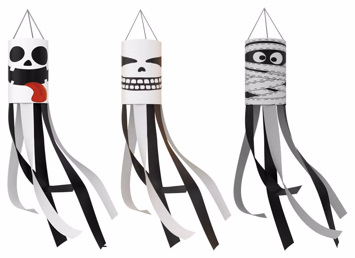 3 bandiere a forma di fantasma di Halloween, adatte per l'esterno, alte 100 cm