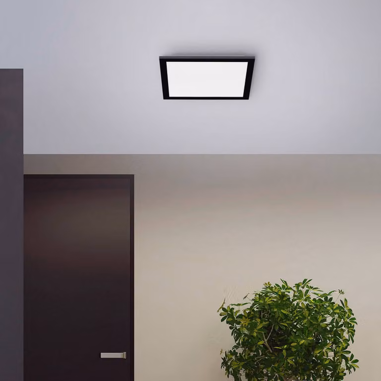 JUST LIGHT. GmbH Plafoniera a LED Flat, dimmerabile, Nero, Cucina, Plastica, Moderno, Plafoniera LED