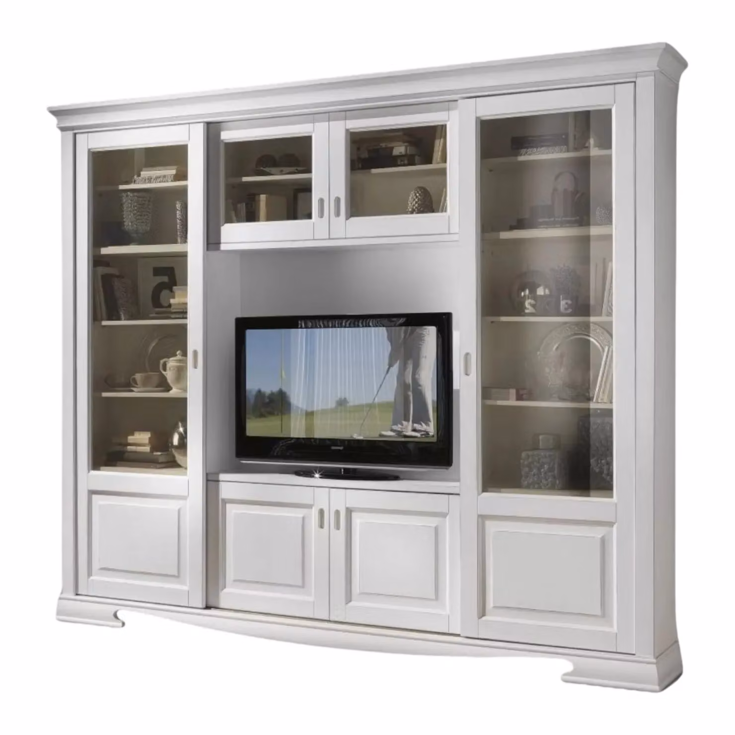 Libreria porta TV in legno bianco con ante scorrevoli Mobili 2G L: 281 cm, P: 42 cm, H: 240 cm – 1