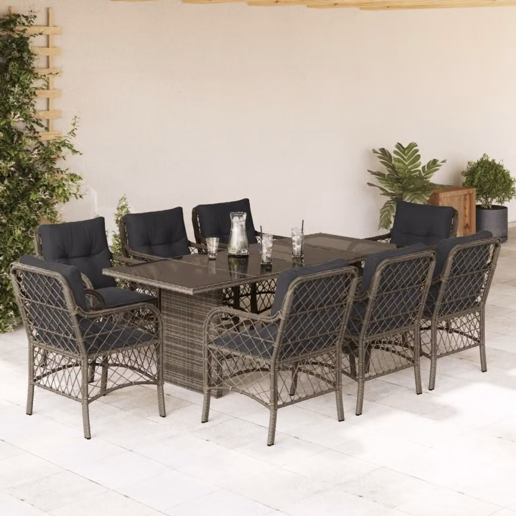 Maison Exclusive - Set da Pranzo da Giardino 9 pz con Cuscini in Polyrattan Grigio