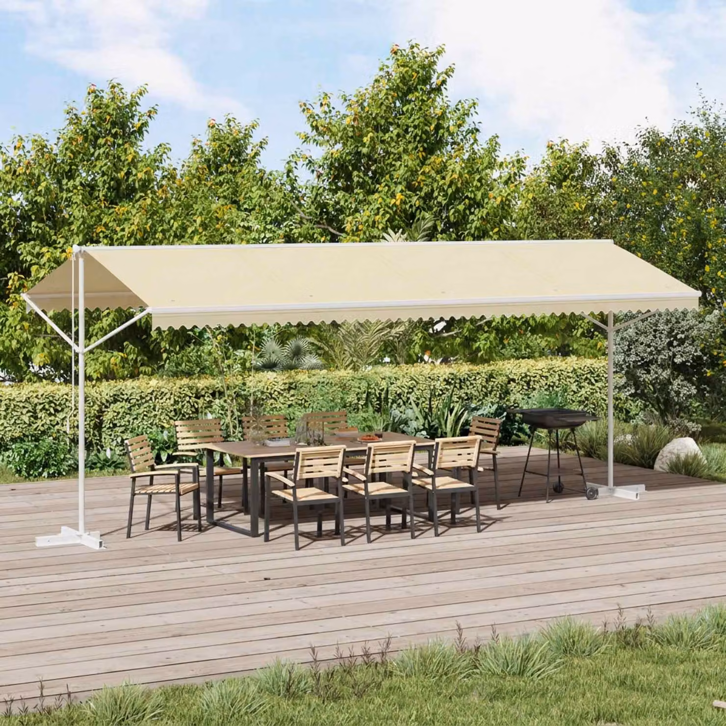 vidaXL Tenda Parasole con Piedistallo 600x300 cm Crema