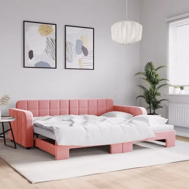 Divano Letto con Letto Estraibile vidaXL in Velluto Rosa per Soggiorno e Camera da Letto L/P: 90 x 200 cm