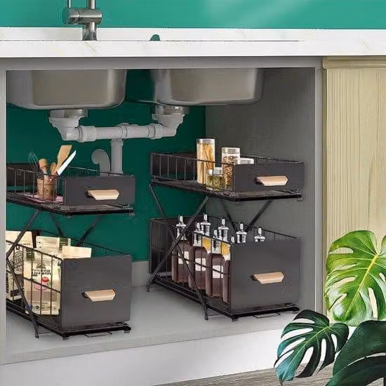 Sistema di scaffali da cucina - Ripiano estraibile - Sistema di organizzazione per la cucina - Armadio con cassetto estraibile - Dimensioni 27x36x28 cm - Nero lucido