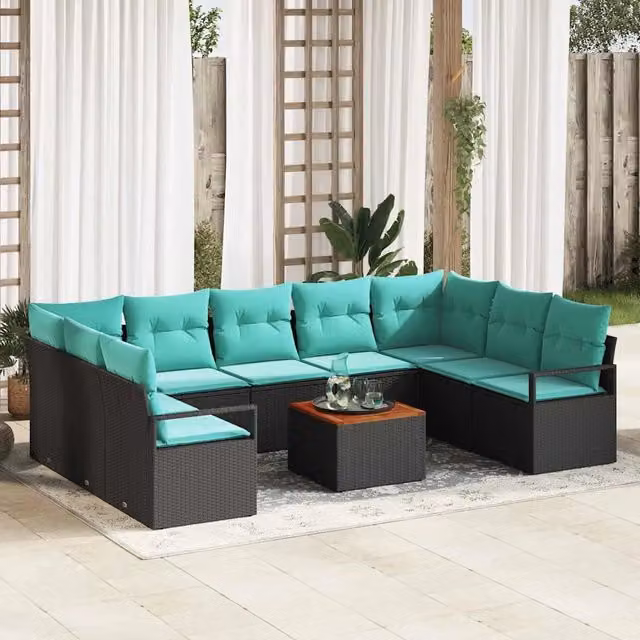 Set Divano da Giardino 10 pz Nero polyrattan 3347753