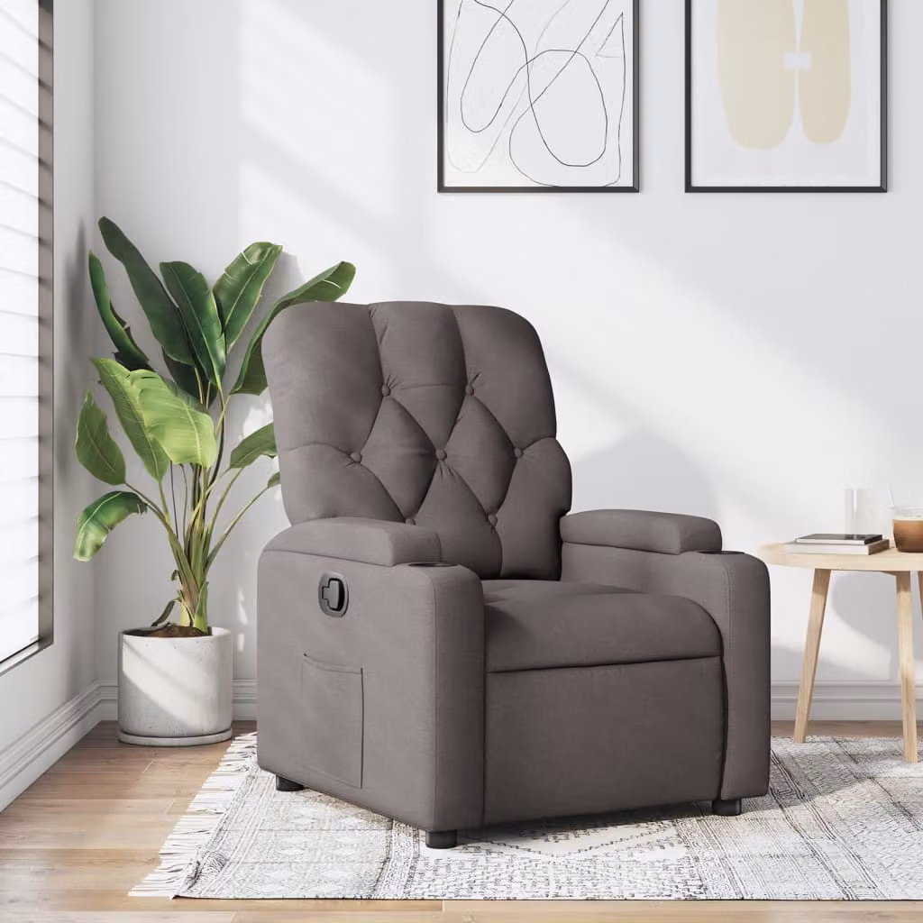 vidaXL Poltrona Reclinabile Relax in Tessuto Beige e Grigio con Braccioli e Reclinazione Manuale