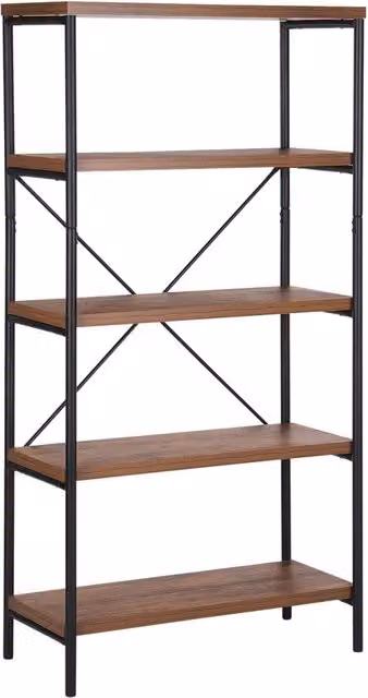 Libreria industriale Brisbane BELIANI con 4 ripiani in legno scuro e struttura in metallo nero H: 160 cm, L: 80 cm, P: 25 cm – 1