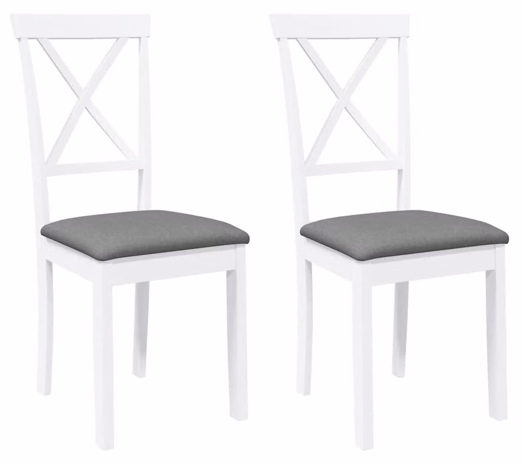 Set di 2 sedie da pranzo in legno massello, colore bianco e grigio