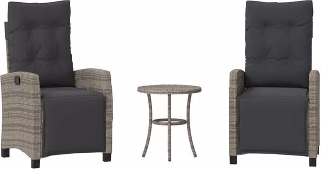 Set da Bistr¨° 3 pz | Set Salotto da Giardino con Cuscini Grigio in Polyrattan