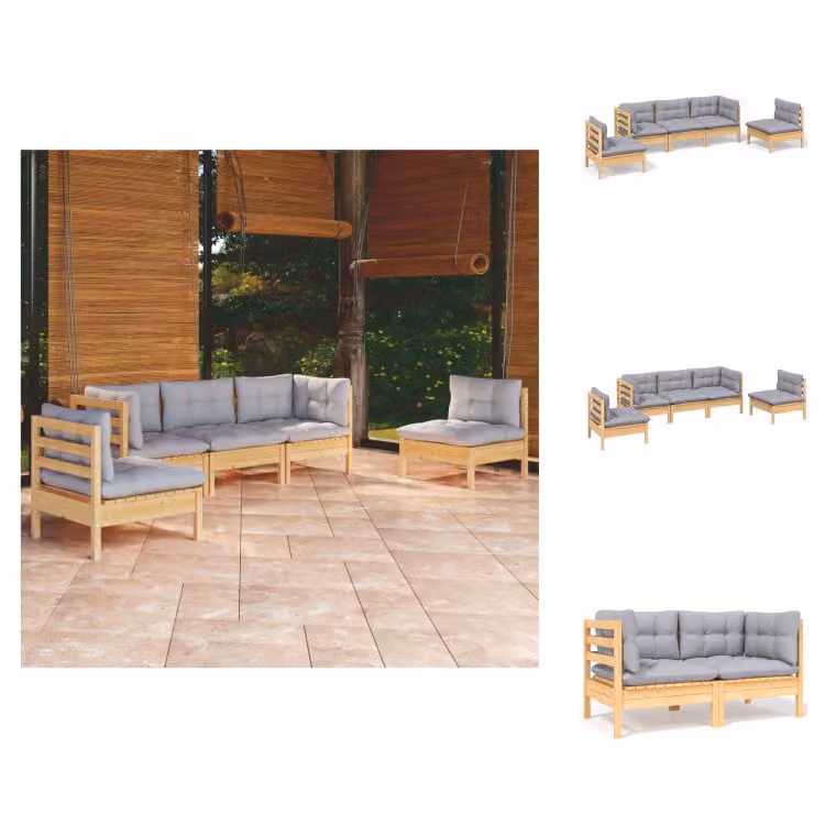 vidaXL Set di 5 pezzi da giardino con cuscini grigi in pino massiccio - Set di mobili da giardino