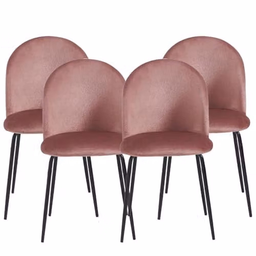MA MAISON Set di 4 Sedie con Ampio Schienale e Gambe in Metallo - Sedia da Soggiorno, Cucina, Sala da Pranzo e Ufficio - Elegante Design Moderno 45x55x82 cm (Rosa Gambe Nere - Velluto)