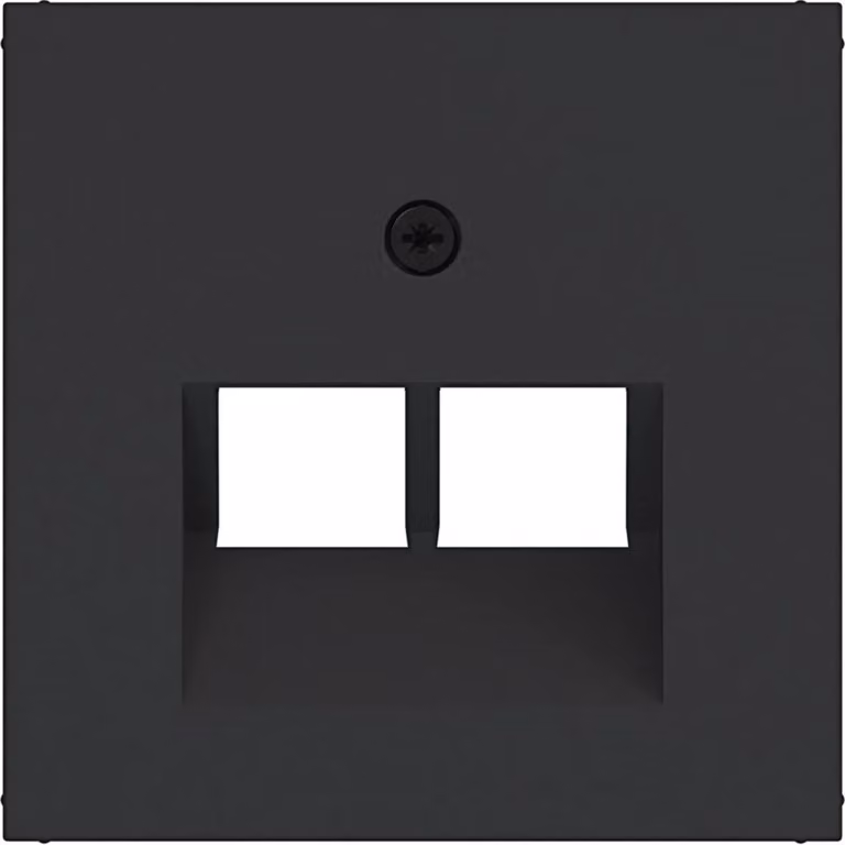 Piastra centrale Hager per presa UAE, doppia, con uscita angolata, A.x/C.x, colore nero opaco, confezione da 10 pezzi.
