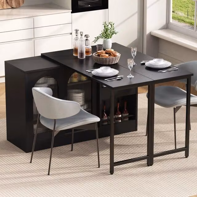 Tavolo da pranzo - bar moderno - estraibile - girevole 360° - con vano - ante in vetro - nero
