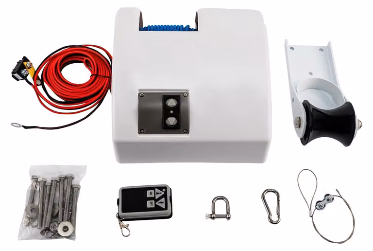 Avvolgitori elettrici per ancore - Avvolgitori per imbarcazioni a 12V - Capacità di traino: 20 kg - Con telecomando - Per uso marino - Colore: bianco