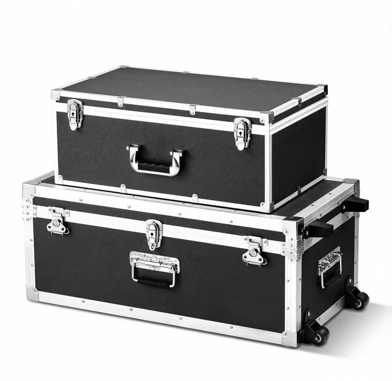 Set da 2 valigette da trasporto - Cassetta portaoggetti con coperchio - Chiudibile a chiave - Con rotelle - Con 3 maniglie in metallo - Ampio volume - Nero